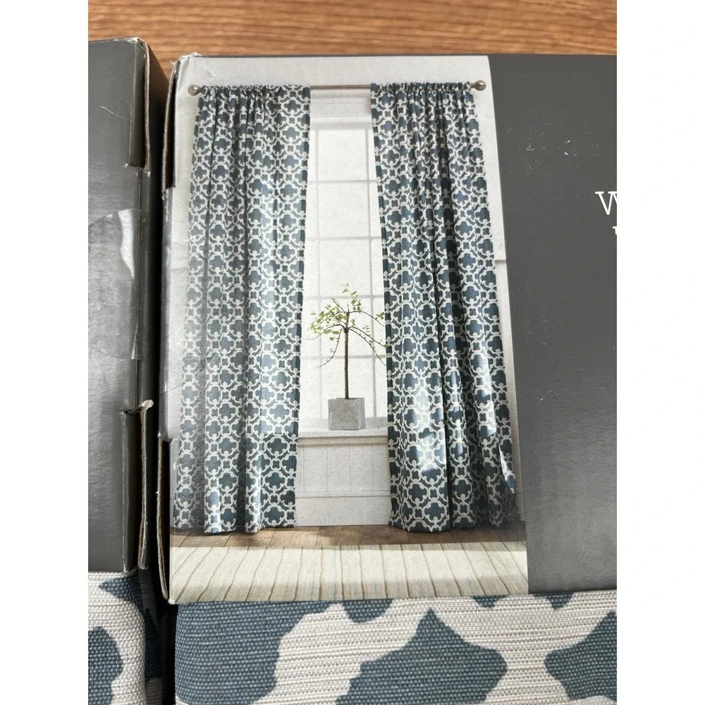 Threshold Farrah Fretwork Set of 2 Curtain Panels Blue 54